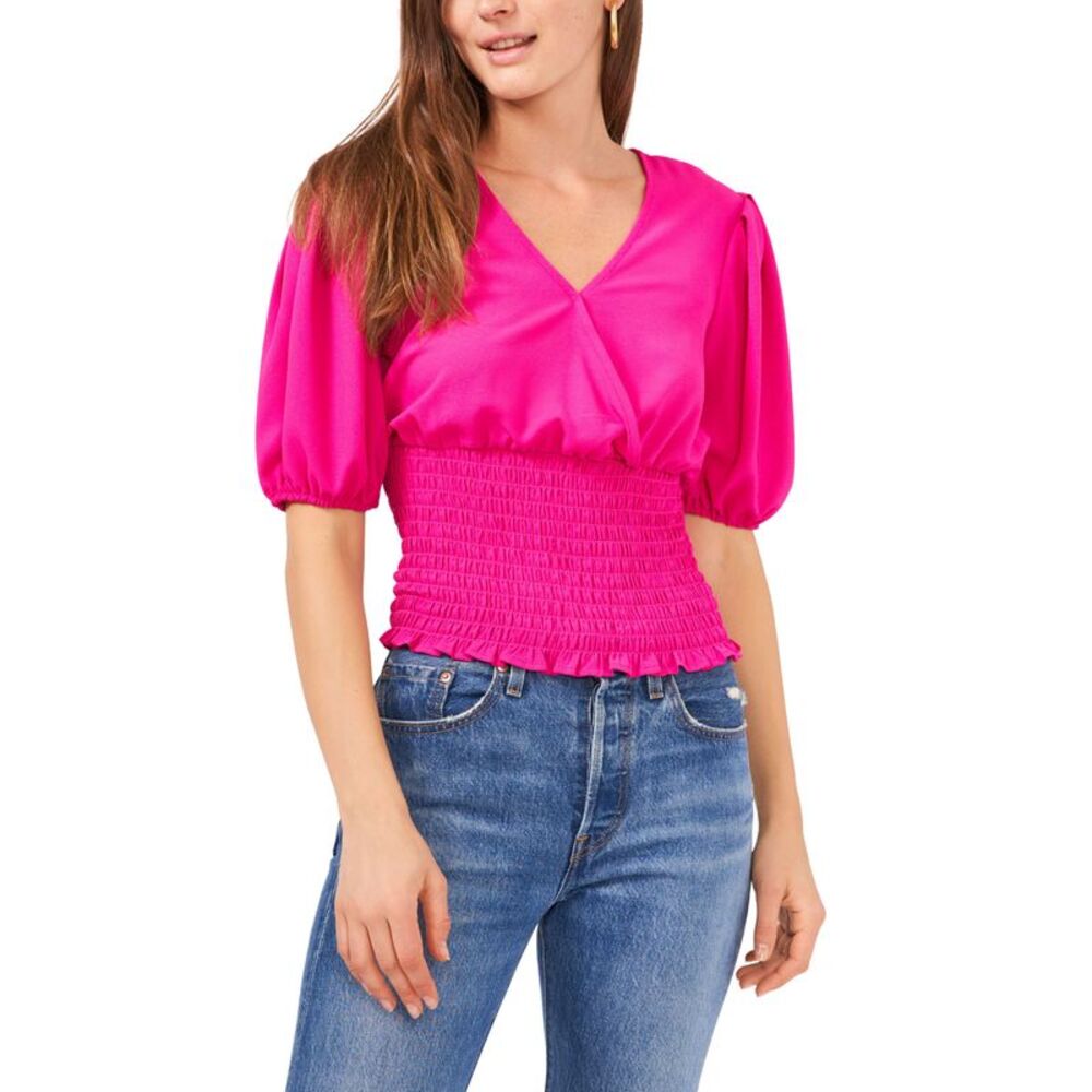 1.State Womens V Neck Smocked Waist Top
